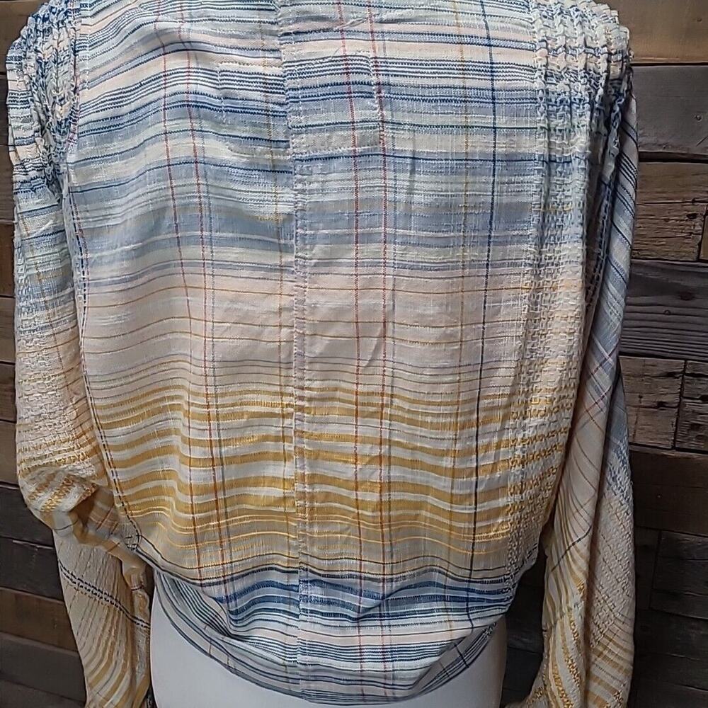 Free People Top Maldives Surplice Wrap Cotton Misty Blue Orange Combo Medium - Picture 7 of 11